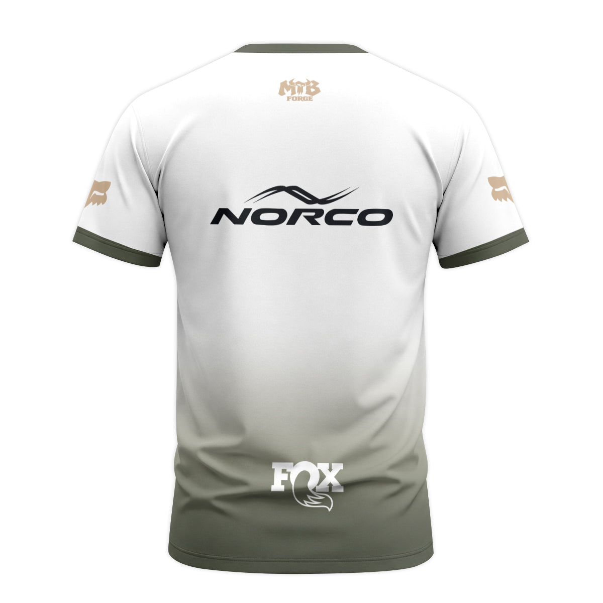 Norco Race Division Fox White Olive Short Sleeve Mountain Bike Jersey - back view mockup