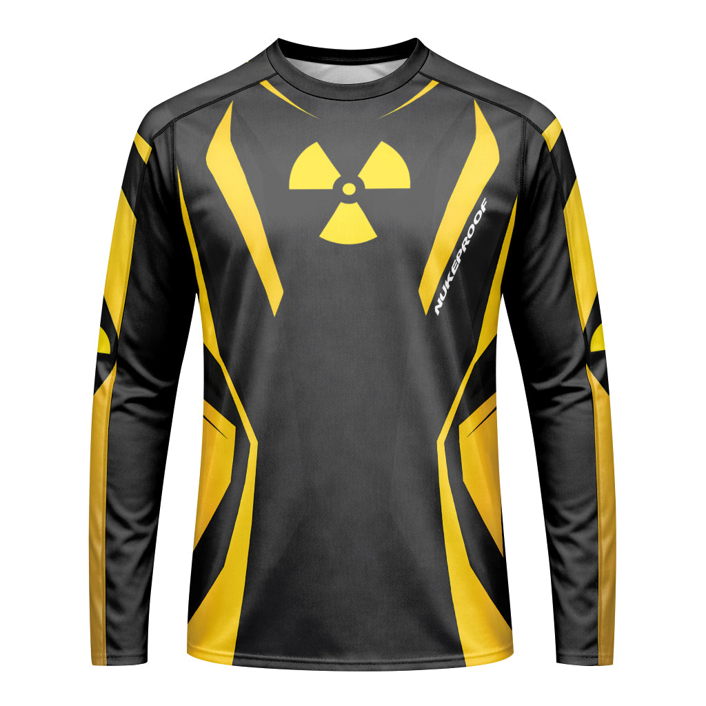 Nukeproof Black Yellow Long Sleeve Mountain Bike Jersey - front view mockup