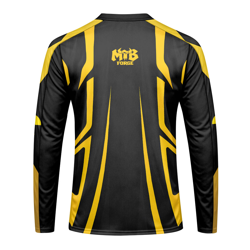 Nukeproof Black Yellow Long Sleeve Mountain Bike Jersey - back view mockup