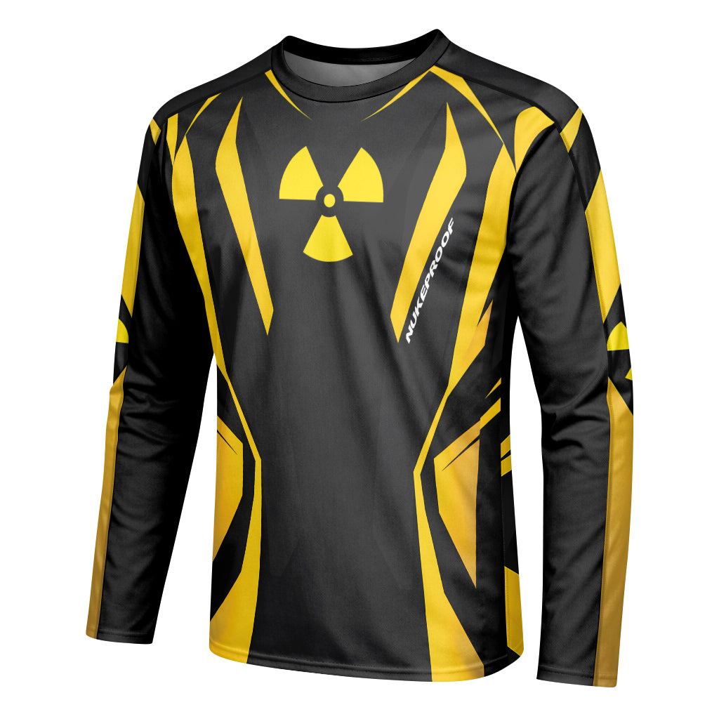 Nukeproof Black Yellow Long Sleeve Mountain Bike Jersey - left side mockup