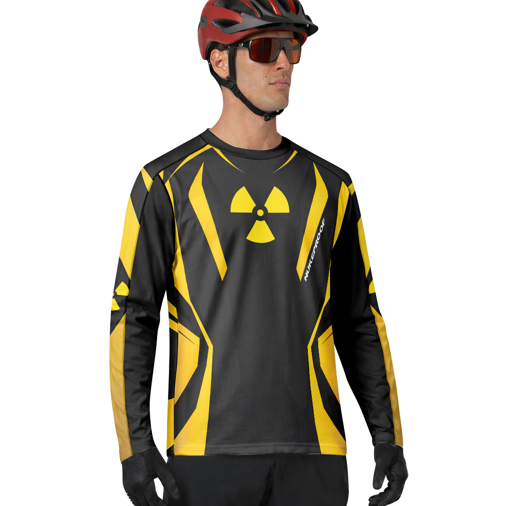 Nukeproof Black Yellow Long Sleeve Mountain Bike Jersey - lifestyle view