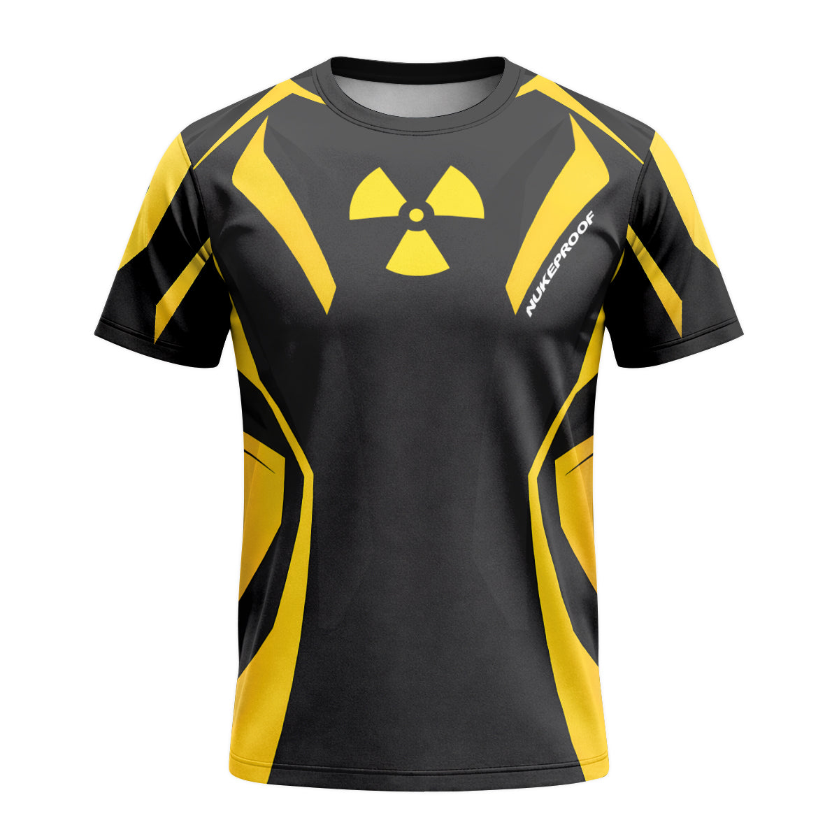 Nukeproof Black Yellow Short Sleeve Mountain Bike Jersey - front view mockup
