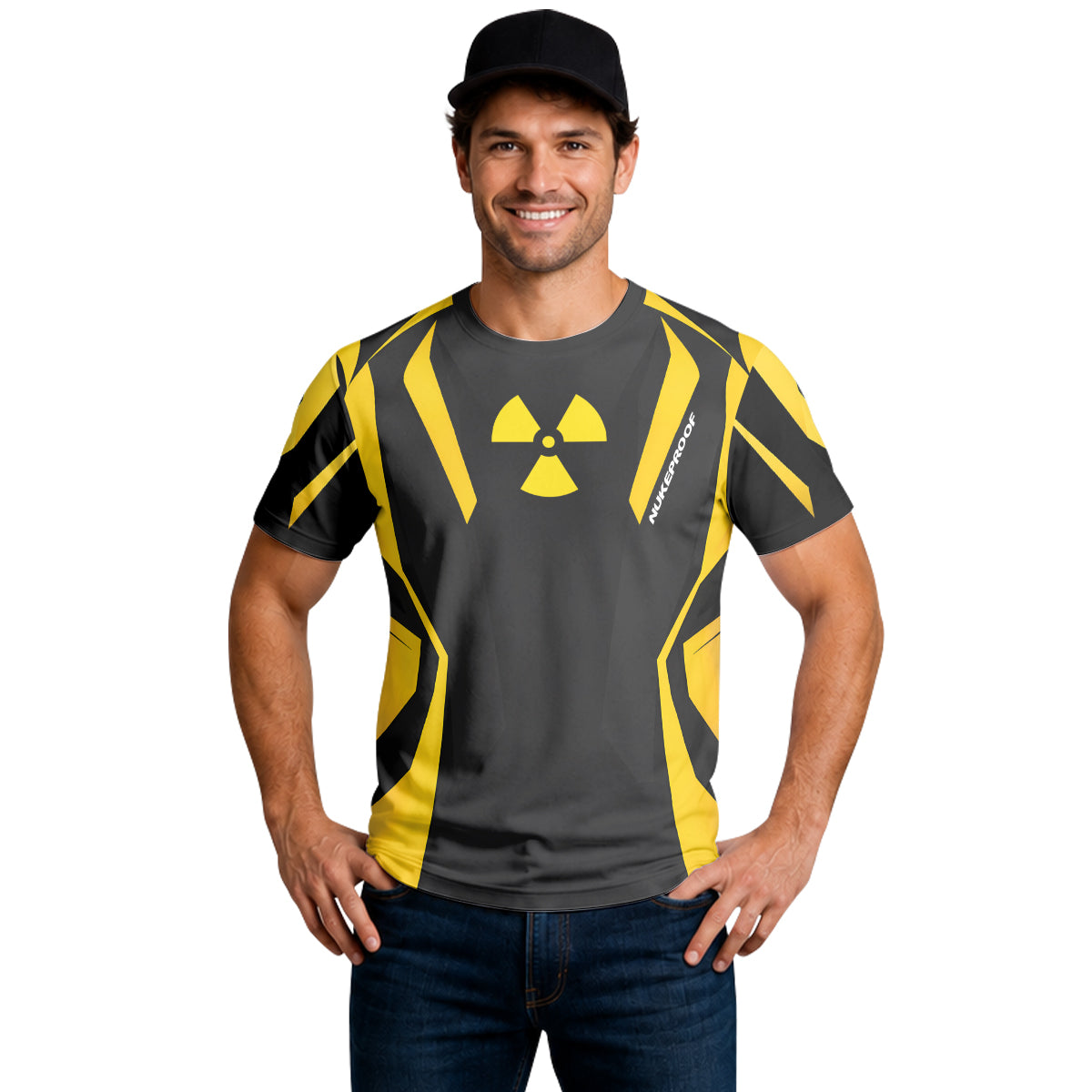 Nukeproof Black Yellow Short Sleeve Mountain Bike Jersey - lifestyle view