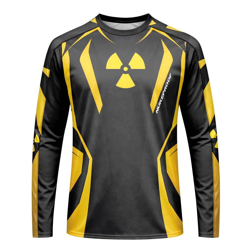 Nukeproof Black Yellow Youth Long Sleeve Mountain Bike Jersey – Front View Mockup