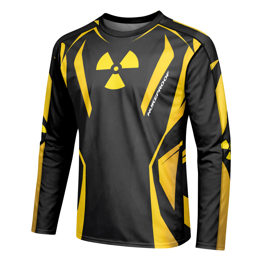 Nukeproof Black Yellow Youth Long Sleeve Mountain Bike Jersey – Left Side View Mockup