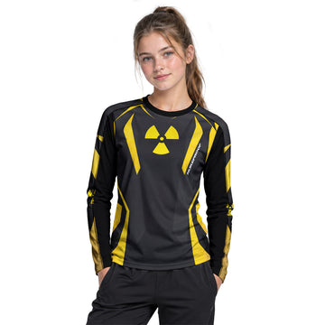 Nukeproof Black Yellow Youth Long Sleeve Mountain Bike Jersey – Girl Lifestyle View