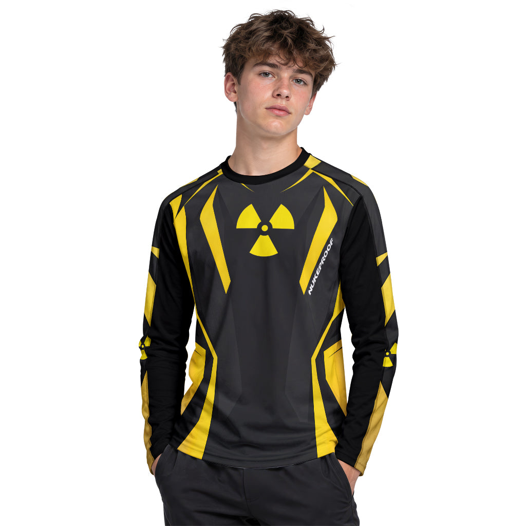 Nukeproof Black Yellow Youth Long Sleeve Mountain Bike Jersey – Boy Lifestyle View