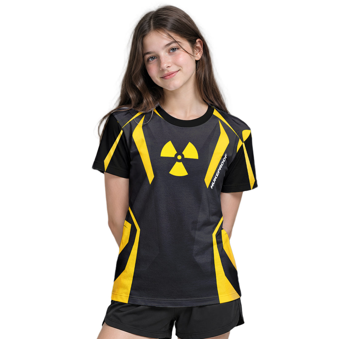 Nukeproof Black Yellow Youth Short Sleeve Mountain Bike Jersey – Boy Lifestyle View