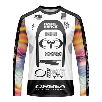 Orbea Factory Team Black White Long Sleeve Mountain Bike Jersey – Front View Mockup