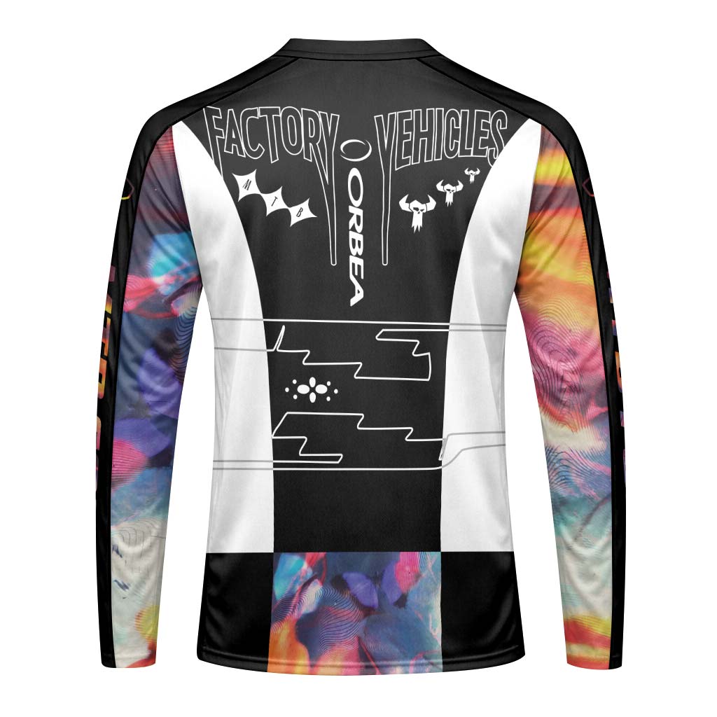 Orbea Factory Team Black White Long Sleeve Mountain Bike Jersey – Back View Mockup