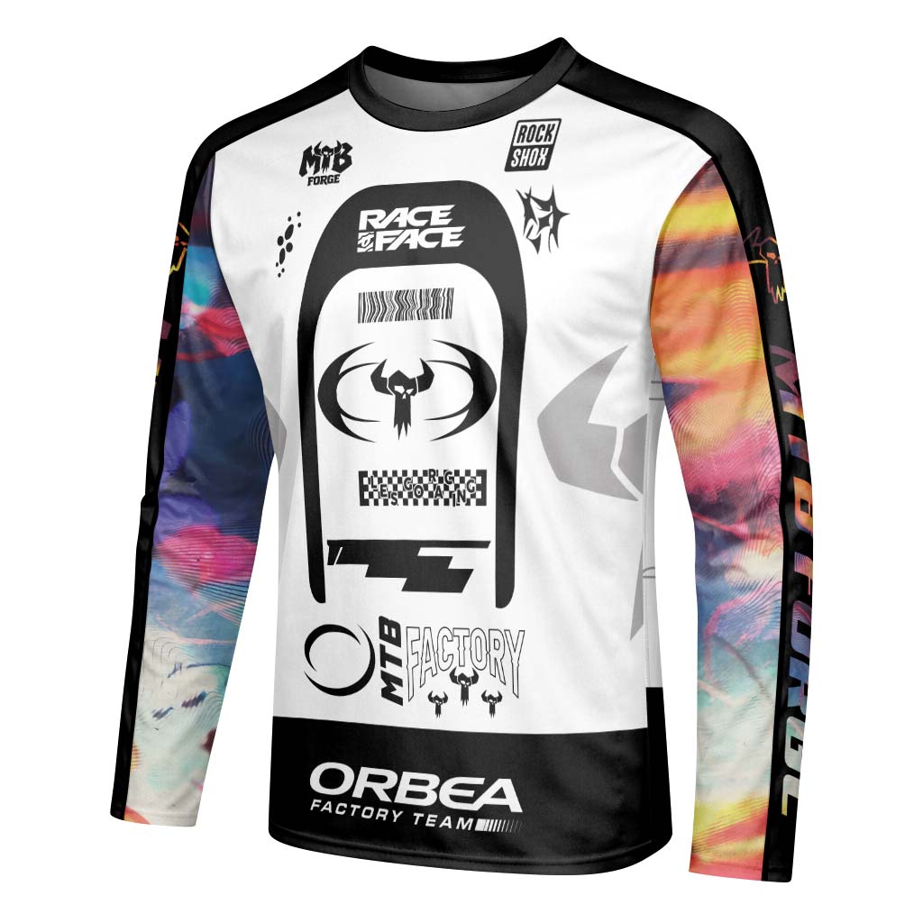 Orbea Factory Team Black White Long Sleeve Mountain Bike Jersey – Left Side View Mockup
