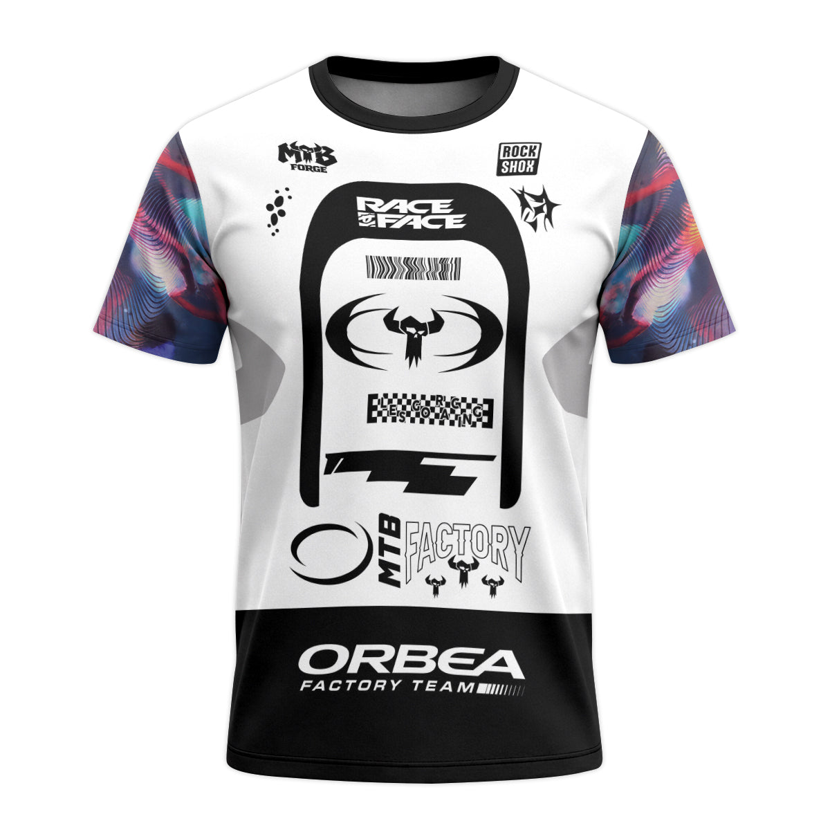 Orbea Factory Team Black White Short Sleeve Mountain Bike Jersey – Front View Mockup