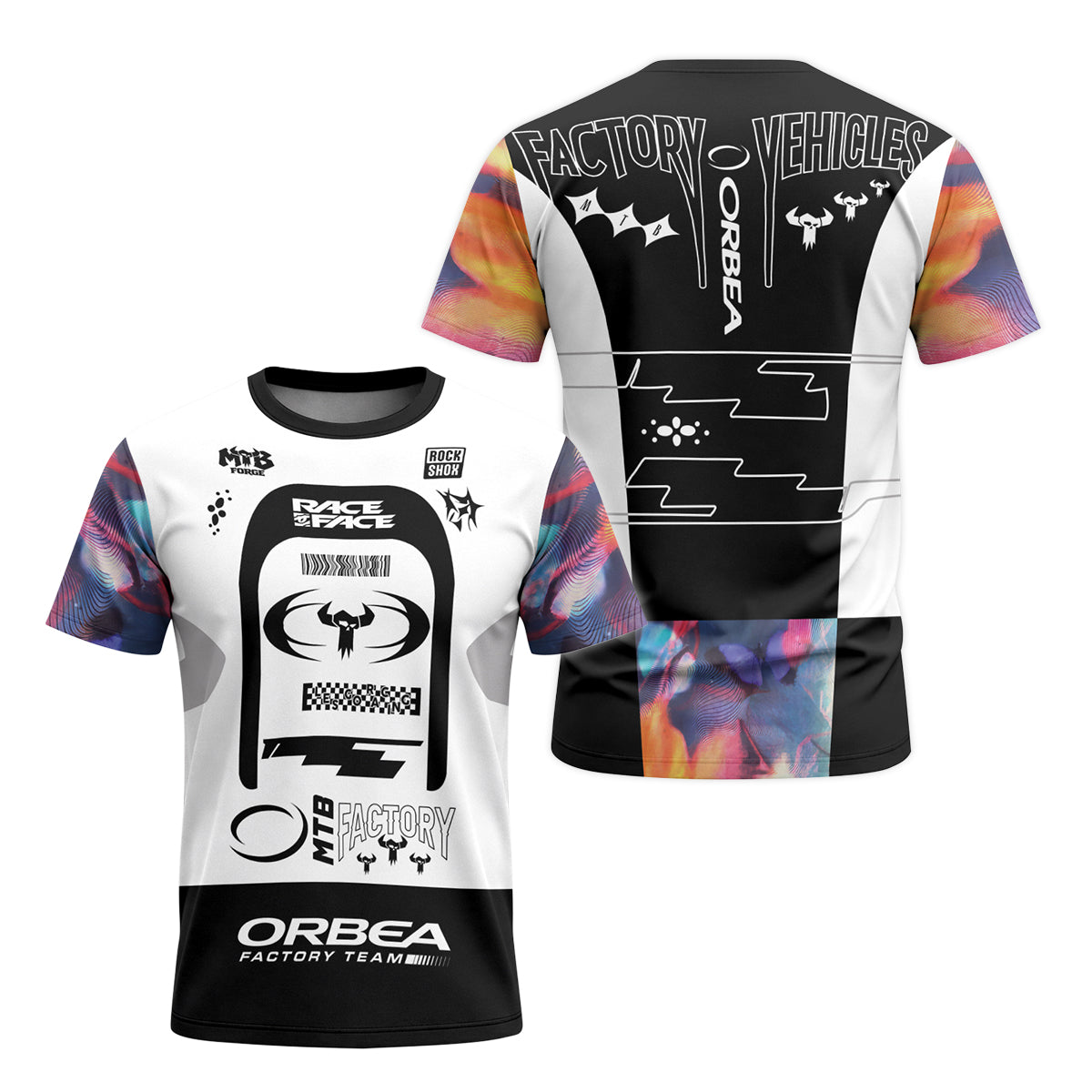 Orbea Factory Team Black White Short Sleeve Mountain Bike Jersey – Front and Back View