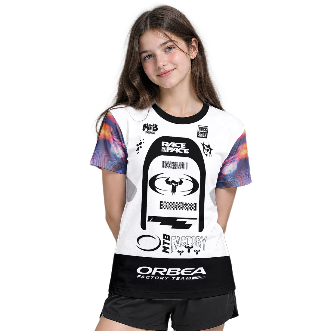 Orbea Factory Team Black White Youth Short Sleeve Mountain Bike Jersey – Boy Lifestyle View