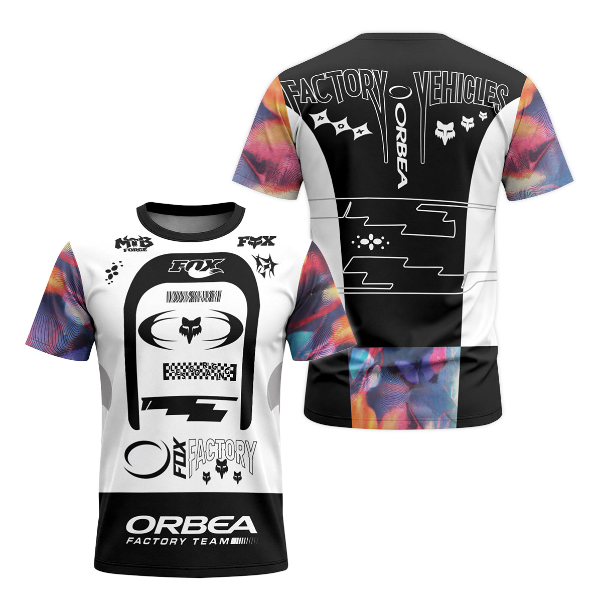 Orbea Fox Factory Prism Short Sleeve Mountain Bike Jersey - front and back view