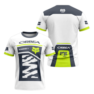 Orbea Fox White Gray Neon Yellow Short Sleeve Mountain Bike Jersey - front and back view