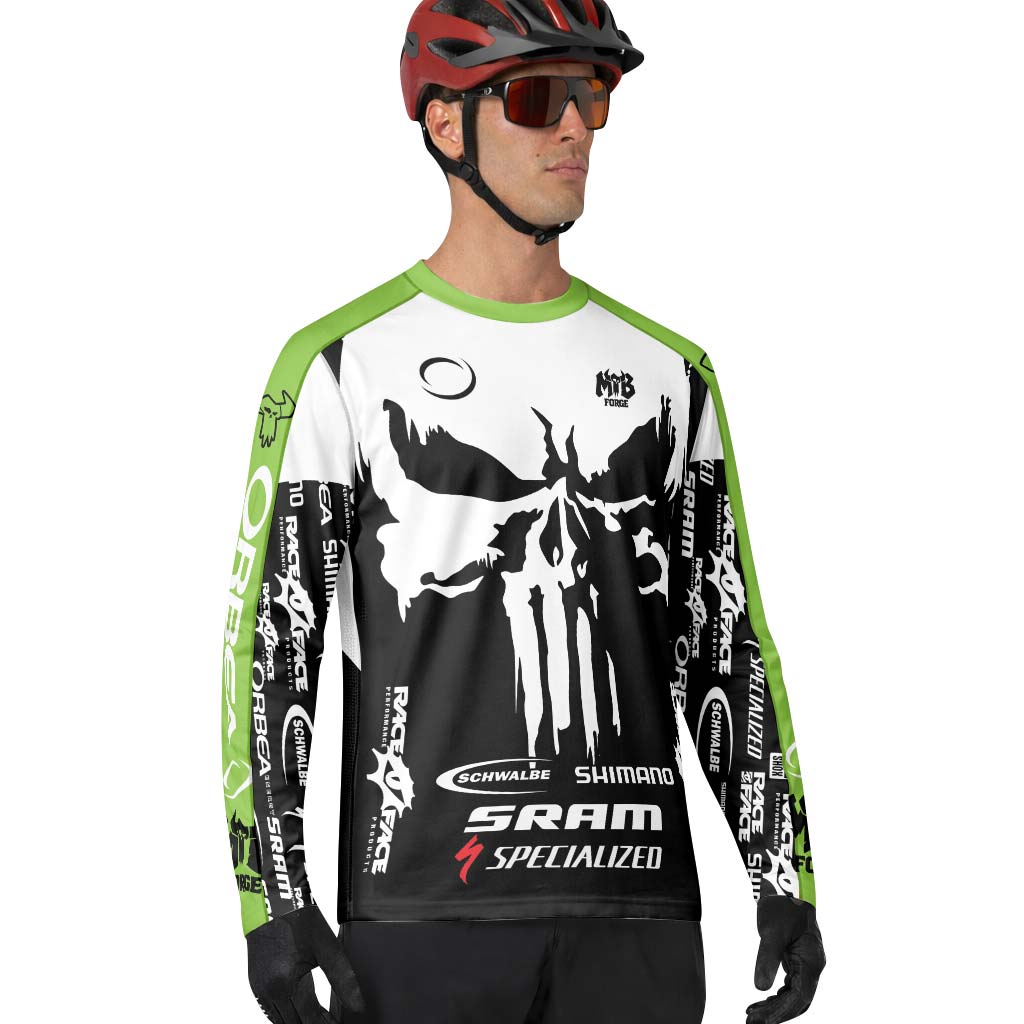 Orbea Skull Black White Green Long Sleeve Mountain Bike Jersey – Lifestyle View