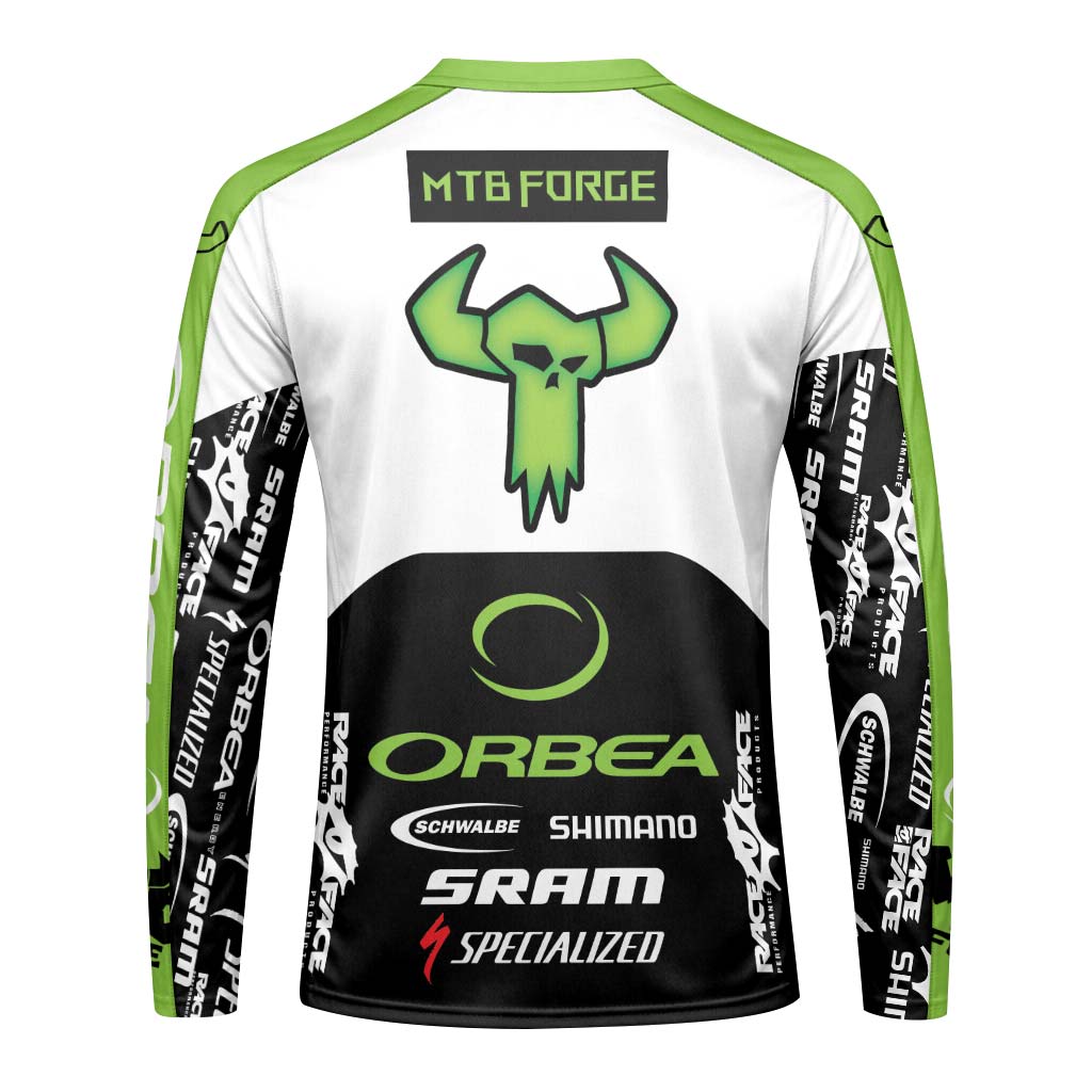 Orbea Skull Black White Green Long Sleeve Mountain Bike Jersey – Back View Mockup