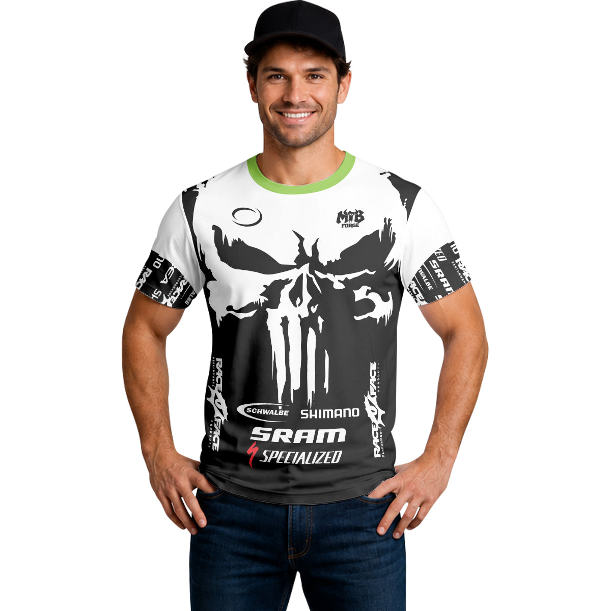 Orbea Skull Black White Green Short Sleeve Mountain Bike Jersey – Lifestyle View
