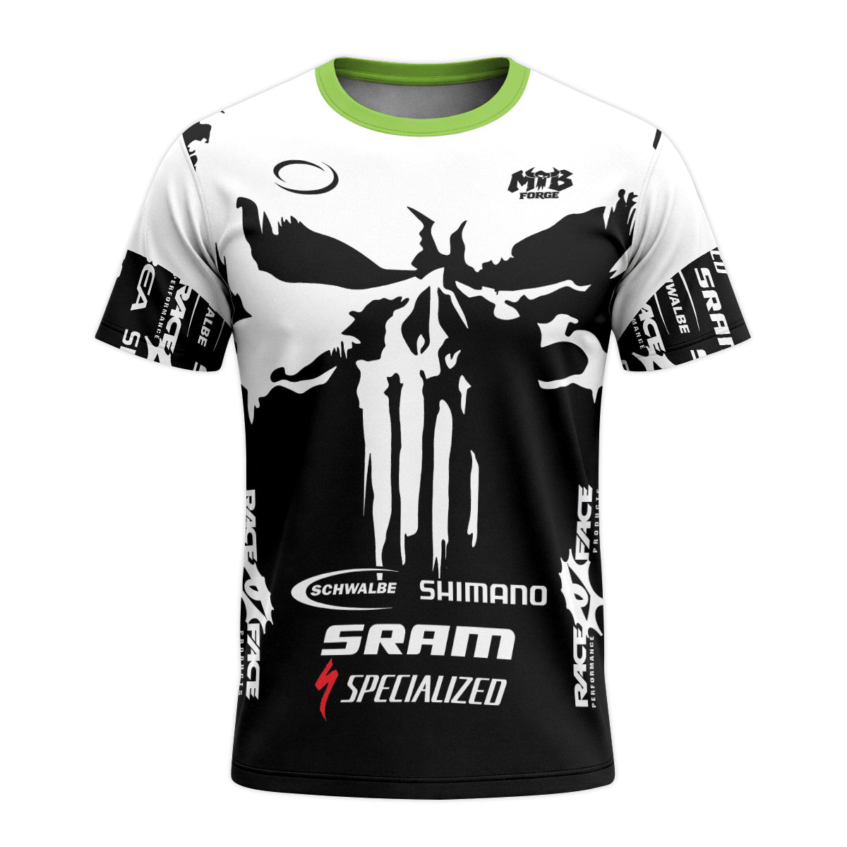 Orbea Skull Black White Green Short Sleeve Mountain Bike Jersey – Front View Mockup