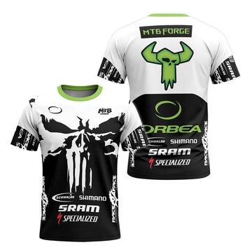 Orbea Skull Black White Green Short Sleeve Mountain Bike Jersey – Front and Back View