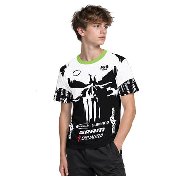 Orbea Skull Black White Green Youth Short Sleeve Mountain Bike Jersey – Boy Lifestyle View