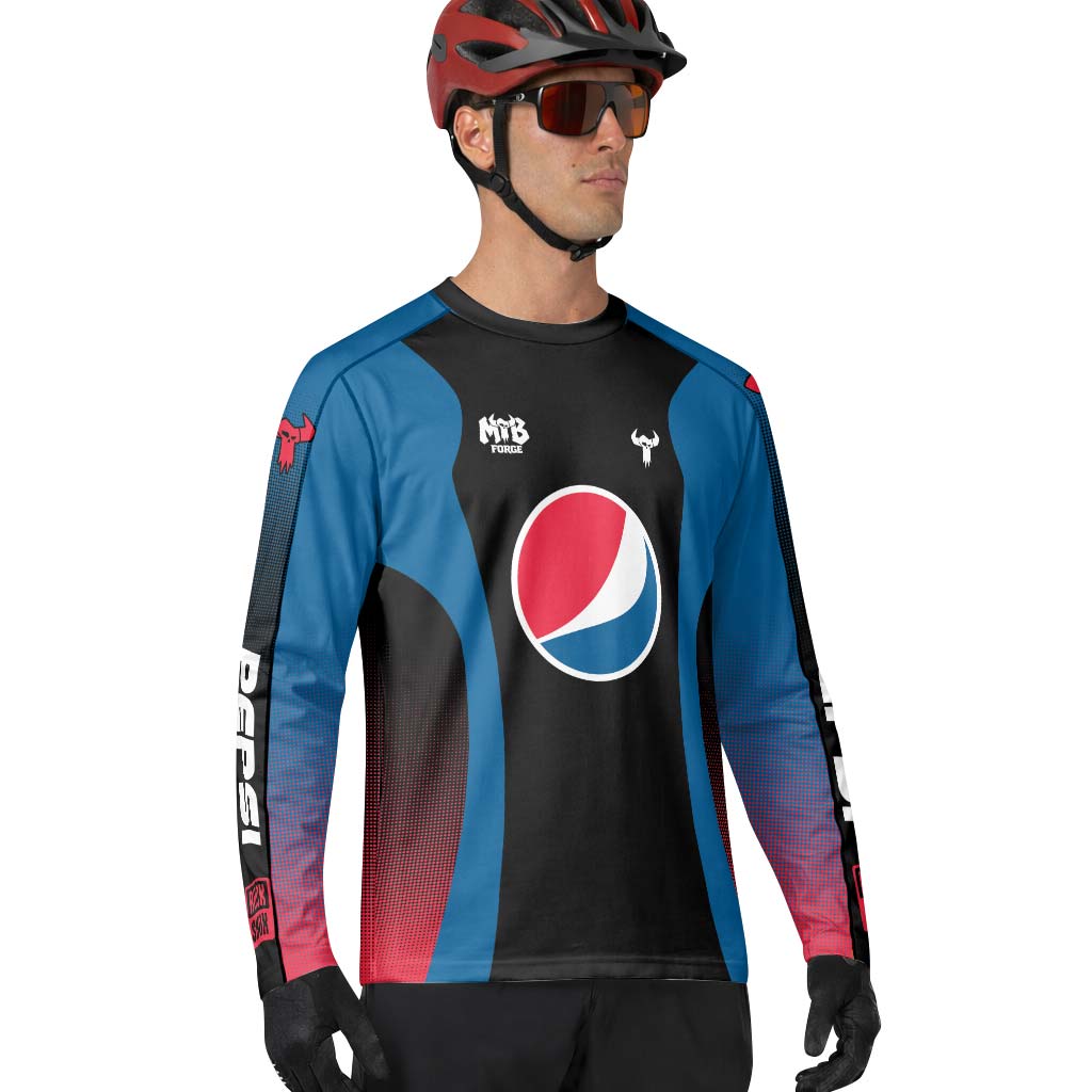 Pepsi Black Blue Red Factory Race Long Sleeve Mountain Bike Jersey – Lifestyle View