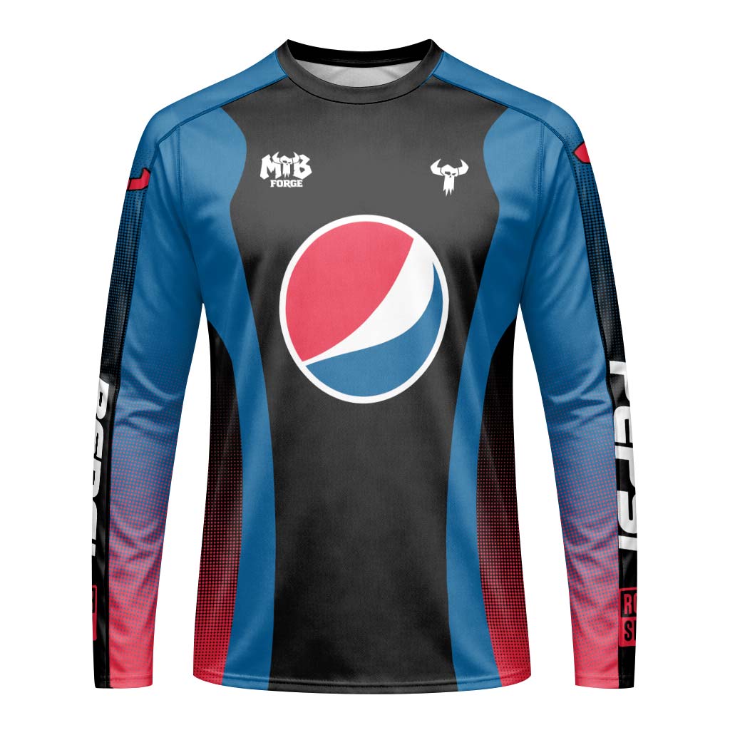 Pepsi Black Blue Red Factory Race Long Sleeve Mountain Bike Jersey – Front View Mockup