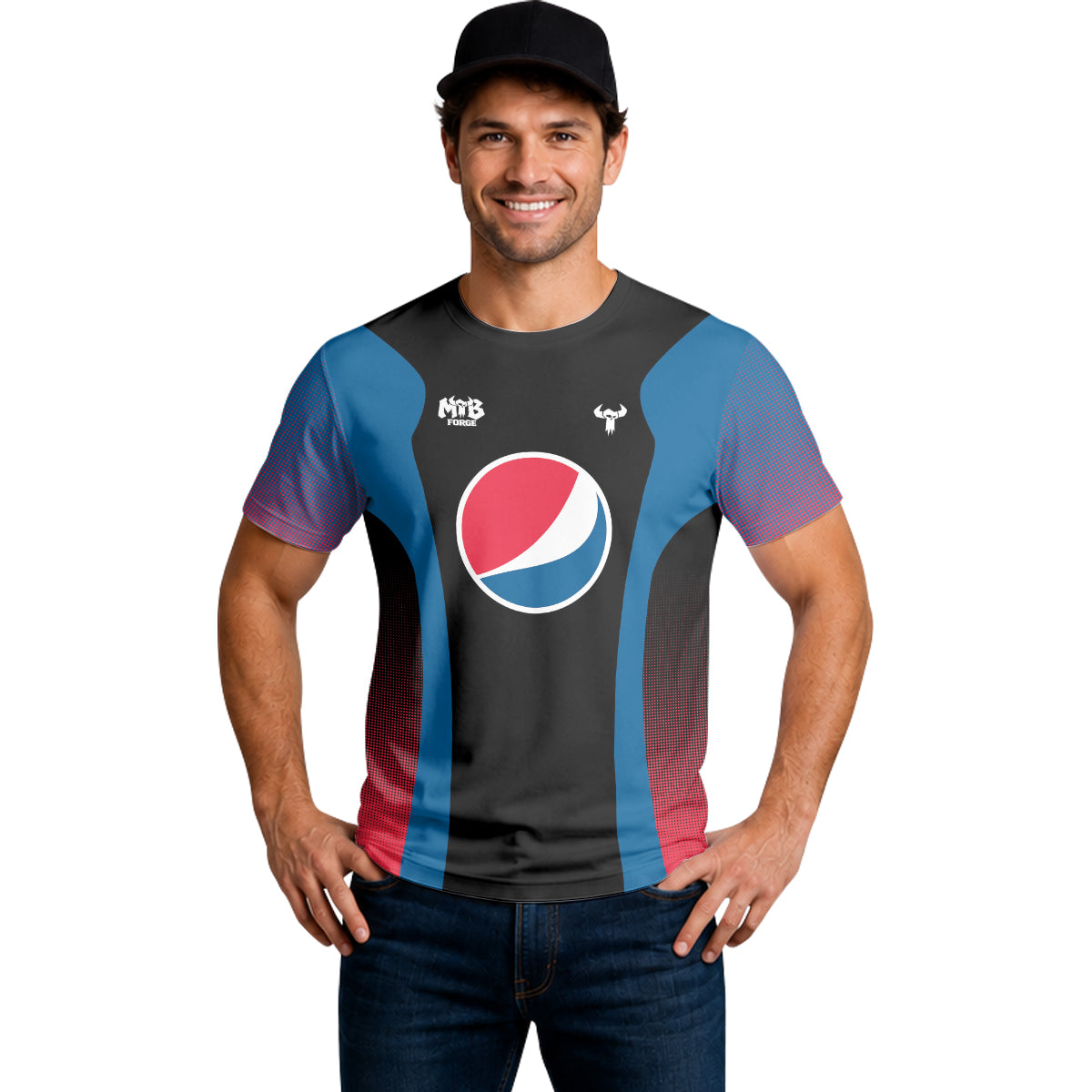 Pepsi Black Blue Red Factory Race Short Sleeve Mountain Bike Jersey – Lifestyle View