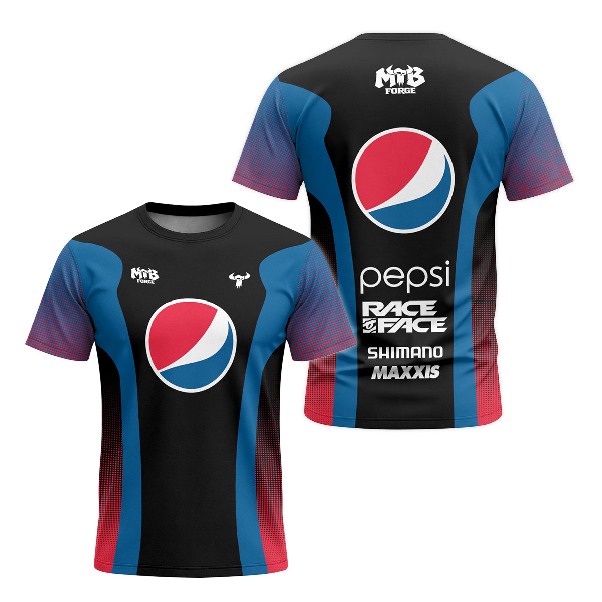 Pepsi Black Blue Red Factory Race Short Sleeve Mountain Bike Jersey – Front and Back View