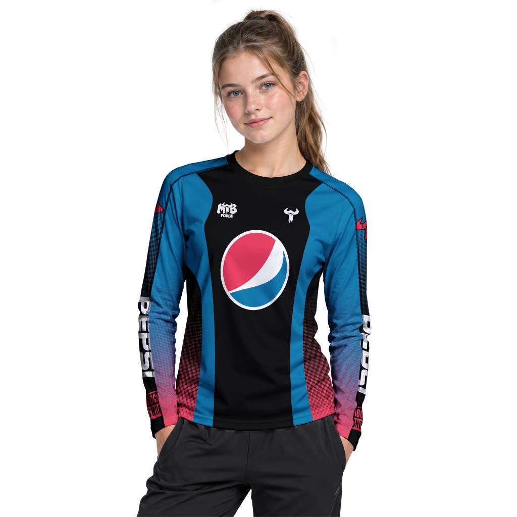 Pepsi Black Blue Red Factory Race Youth Long Sleeve Mountain Bike Jersey – Girl Lifestyle View