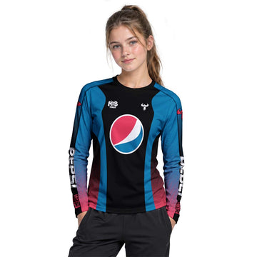 Pepsi Black Blue Red Factory Race Youth Long Sleeve Mountain Bike Jersey – Girl Lifestyle View