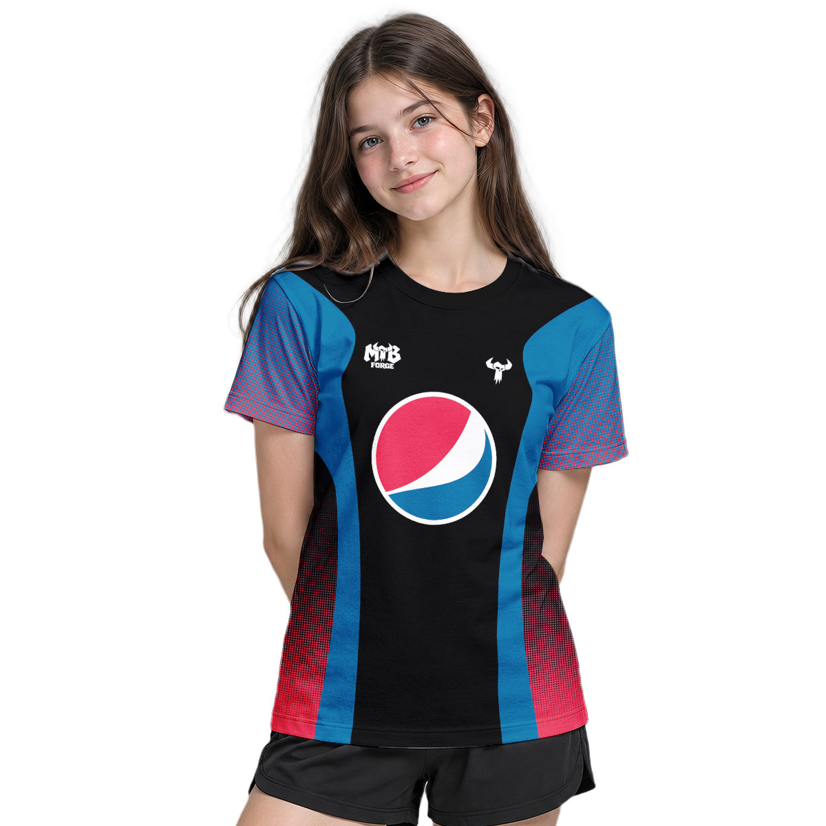 Pepsi Black Blue Red Factory Race Youth Short Sleeve Mountain Bike Jersey – Girl Lifestyle View