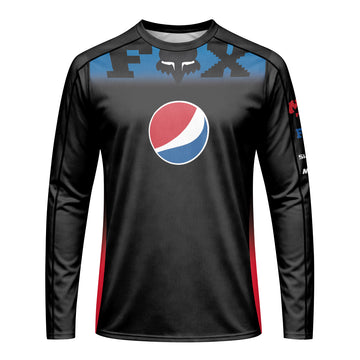 Pepsi Fox Black Blue Long Sleeve Mountain Bike Jersey - front view mockup