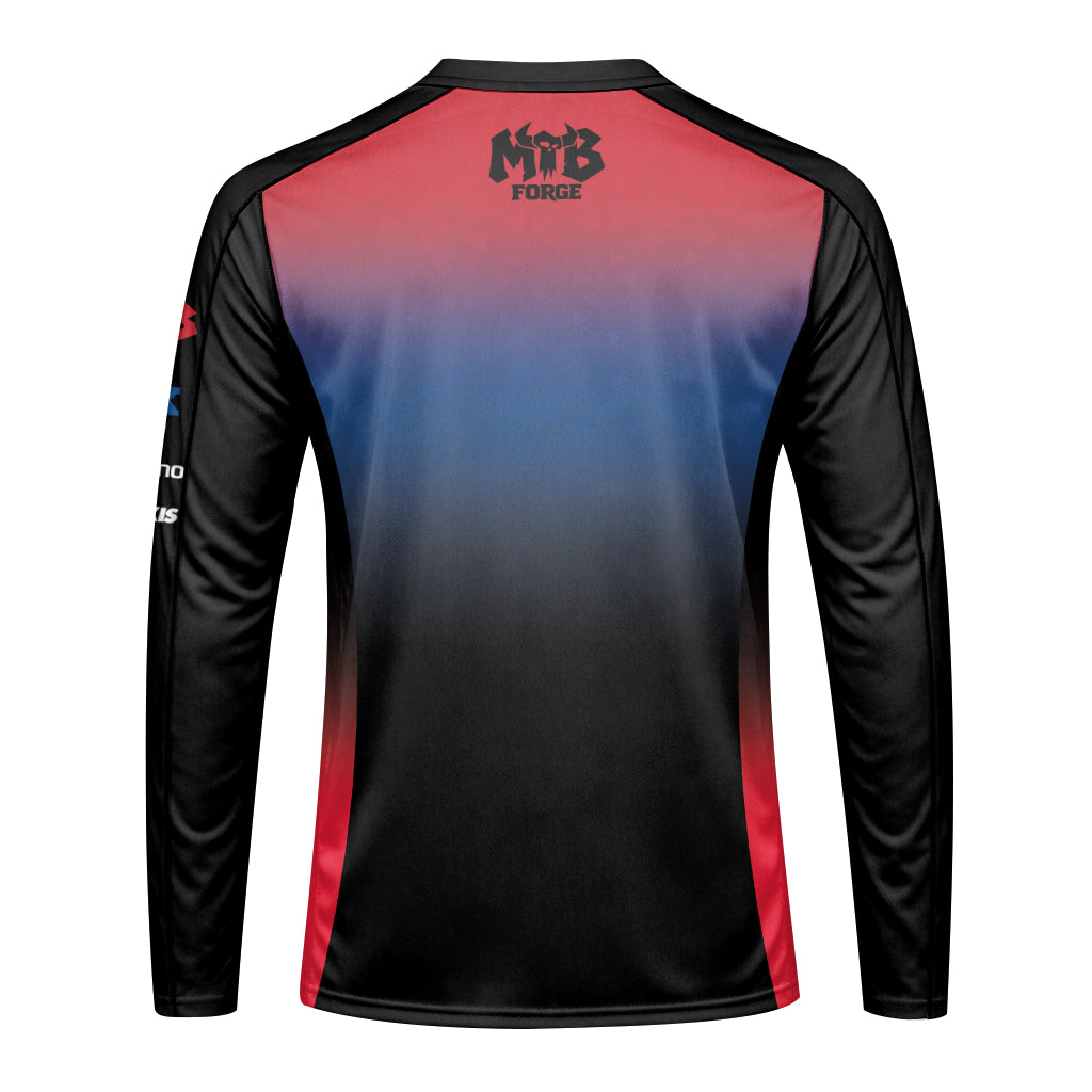 Pepsi Fox Black Blue Long Sleeve Mountain Bike Jersey - back view mockup