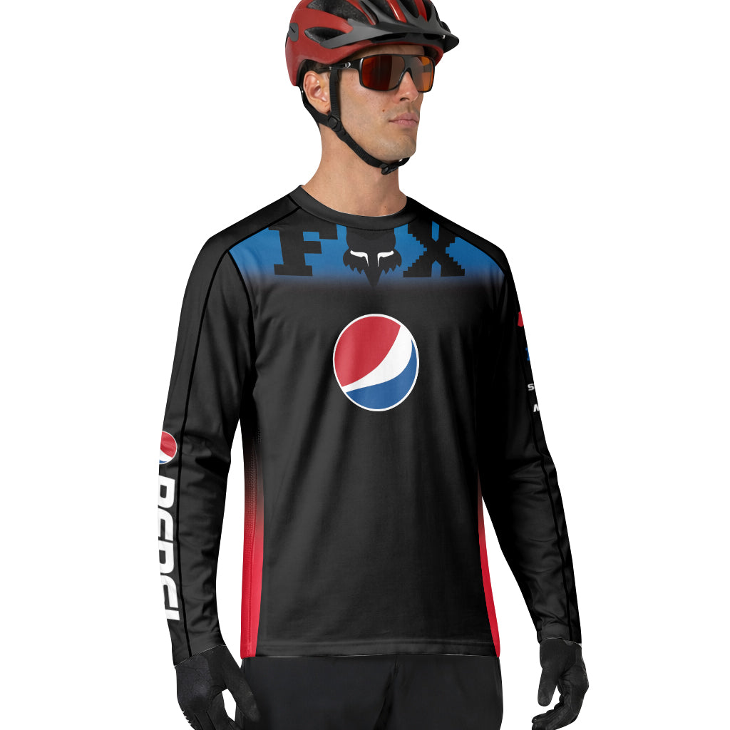 Pepsi Fox Black Blue Long Sleeve Mountain Bike Jersey - lifestyle view