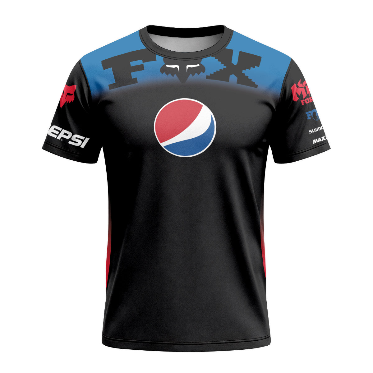 Pepsi Fox Black Blue Short Sleeve Mountain Bike Jersey - front view mockup
