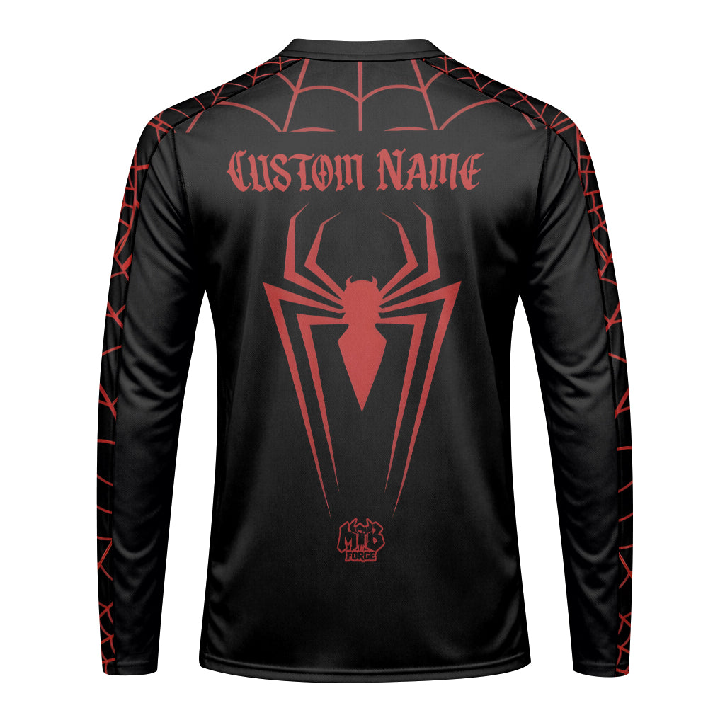 Personalized Santa Cruz Spider Web Black Red Long Sleeve Mountain Bike Jersey – Back View Mockup