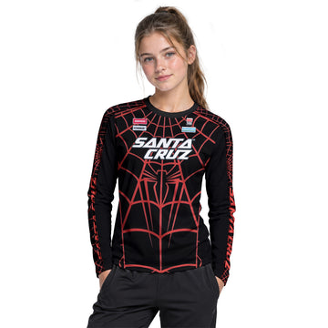 Personalized Santa Cruz Spider Web Black Red Youth Long Sleeve Mountain Bike Jersey – Girl Lifestyle View