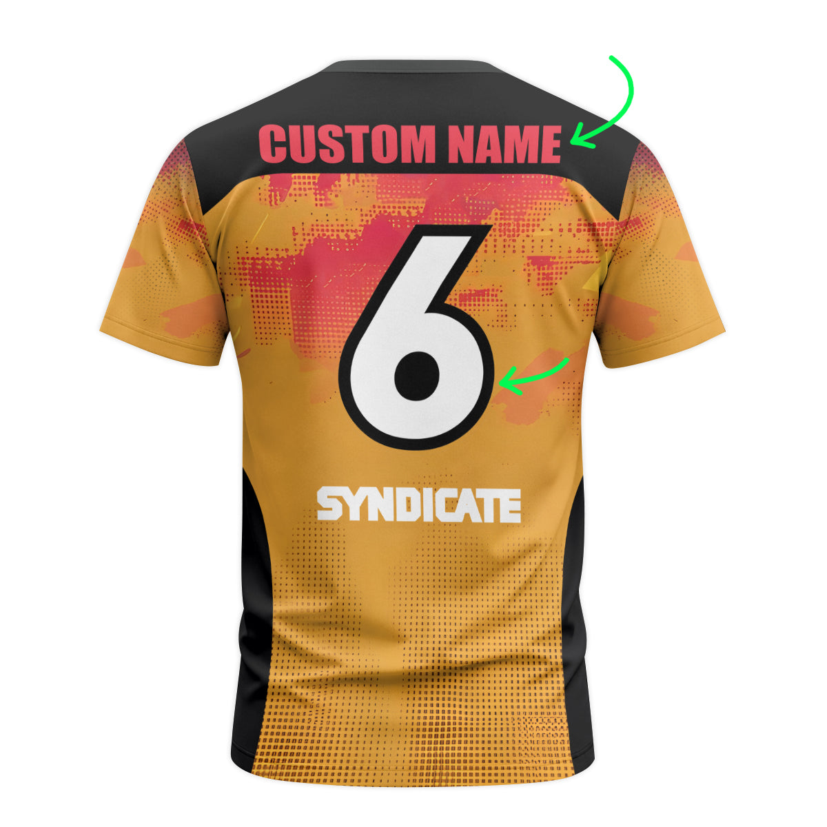 Personalized Santa Cruz Syndicate Orange Black Short Sleeve Mountain Bike Jersey – Back View Mockup