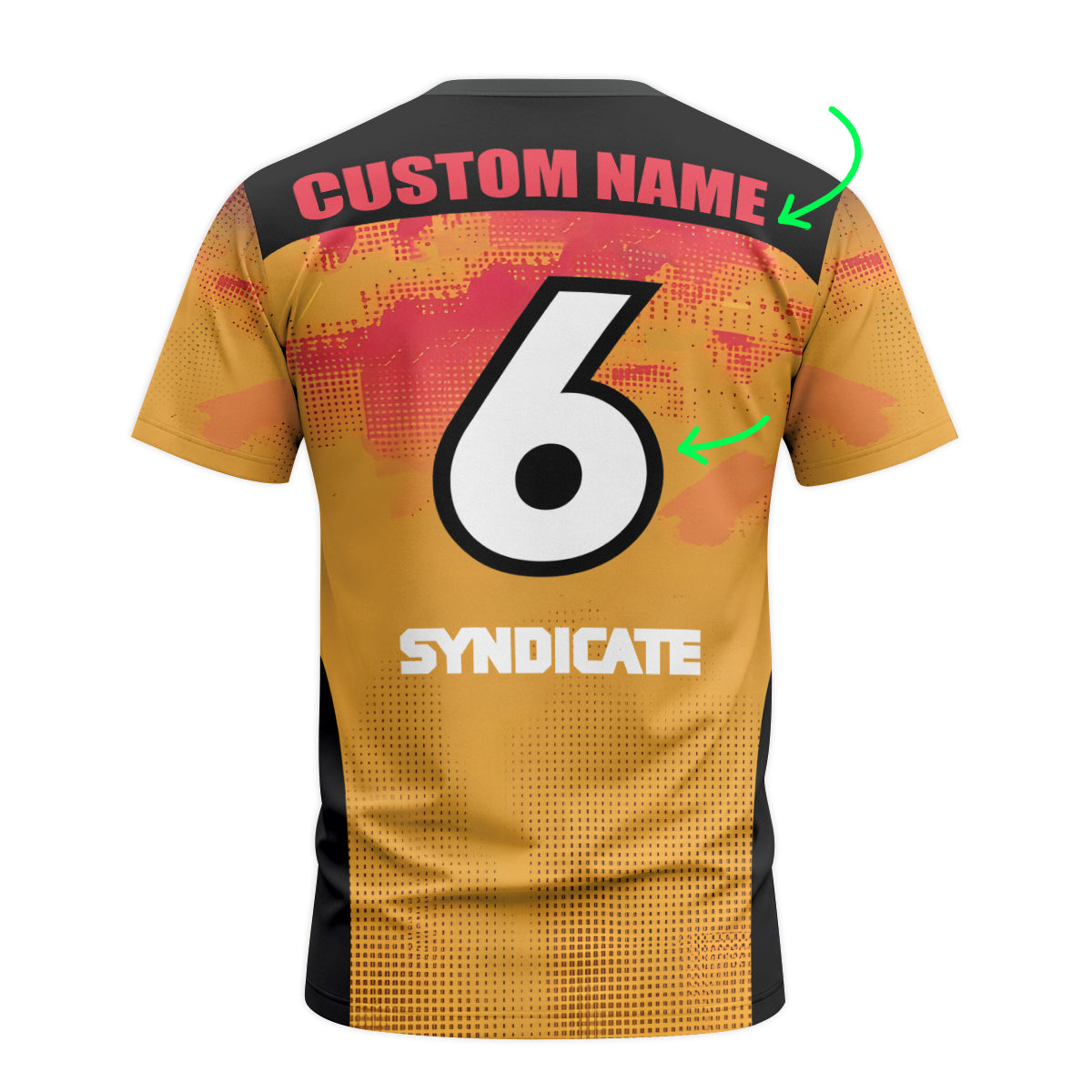 Personalized Santa Cruz Syndicate Orange Black Youth Short Sleeve Mountain Bike Jersey – Back View Mockup