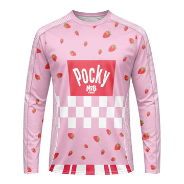 Pink Pocky Candy Downhill Jersey | Strawberry Pocky MTB Jersey - front view mockup