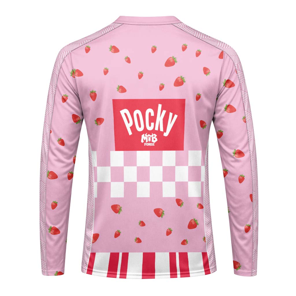Pink Pocky Candy Downhill Jersey | Strawberry Pocky MTB Jersey - back view mockup