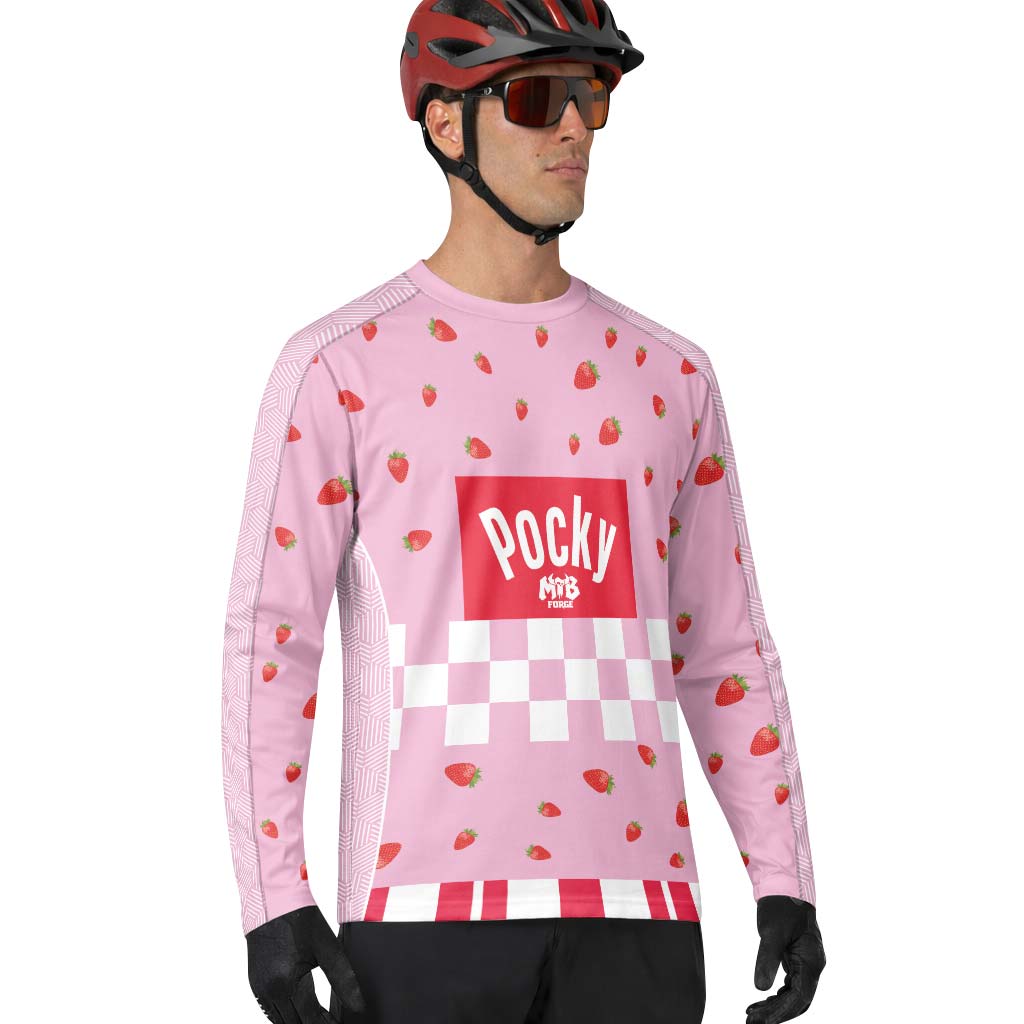 Pink Pocky Candy Downhill Jersey | Strawberry Pocky MTB Jersey - lifestyle view