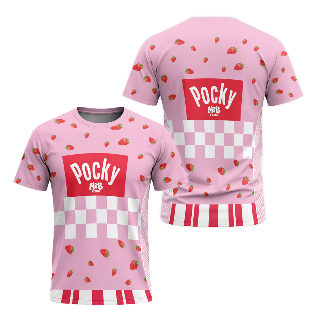 Pink Pocky Candy Race T-Shirt | Pocky Snack Running Shirt | Sports TEE - front and back view