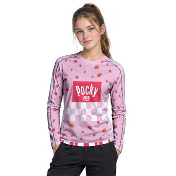 Pink Pocky Candy Youth Long Sleeve Mountain Bike Jersey – Girl Lifestyle View