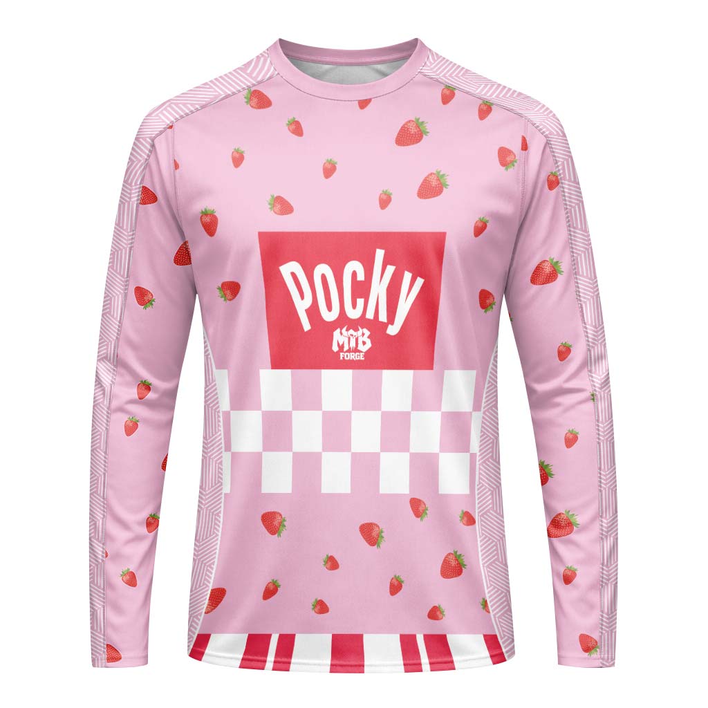 Pink Pocky Candy Youth Long Sleeve Mountain Bike Jersey – Front View Mockup