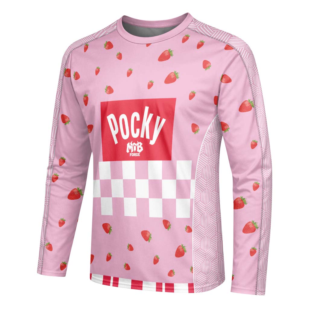 Pink Pocky Candy Youth Long Sleeve Mountain Bike Jersey – Left Side View Mockup