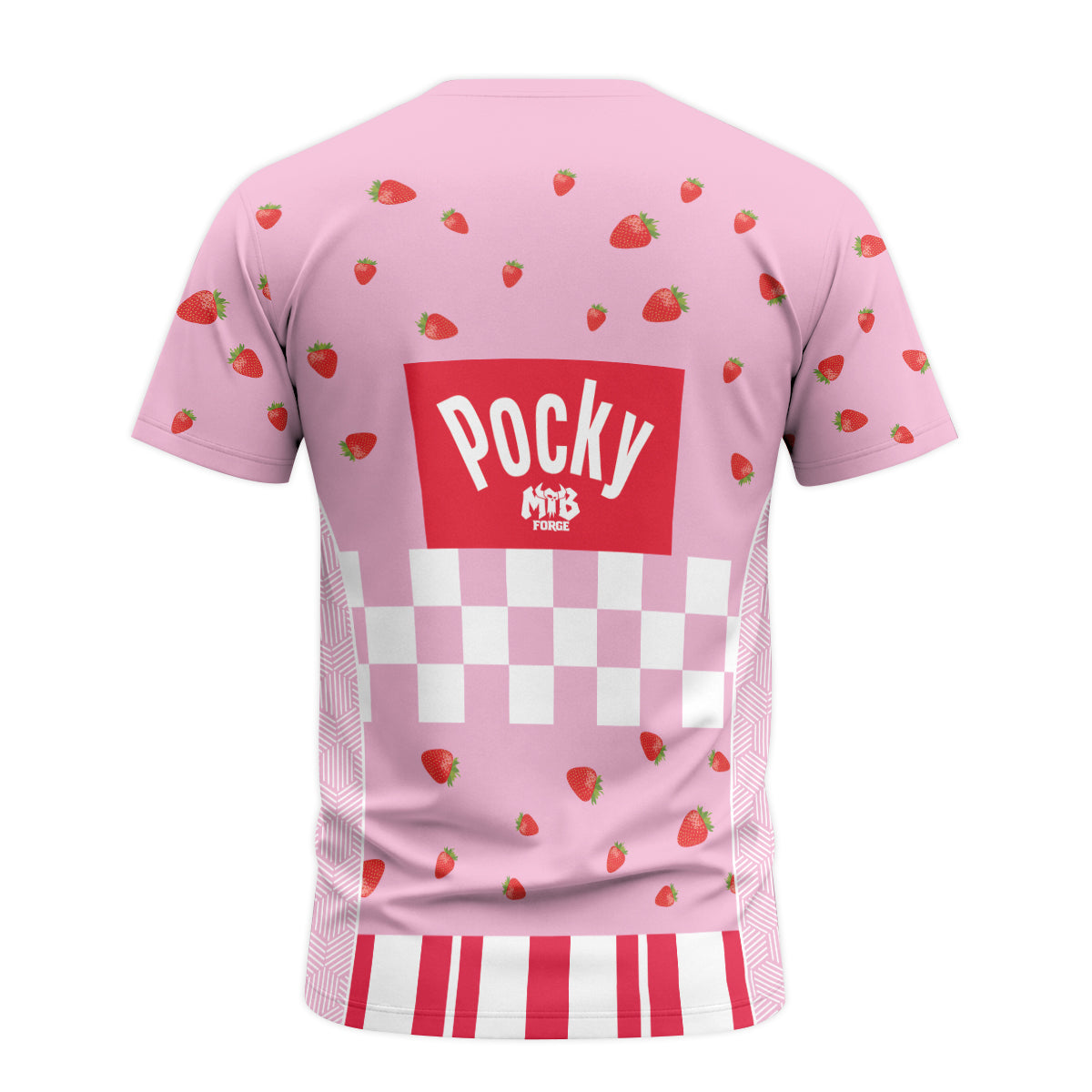 Pink Pocky Candy Youth Short Sleeve Mountain Bike Jersey – Back View Mockup