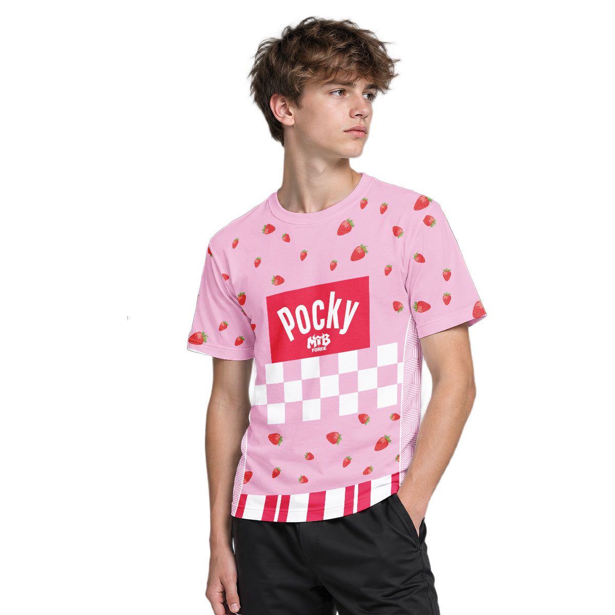 Pink Pocky Candy Youth Short Sleeve Mountain Bike Jersey – Boy Lifestyle View